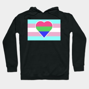 Transgender Pride Flag with Polysexual/Polyromantic Heart Hoodie